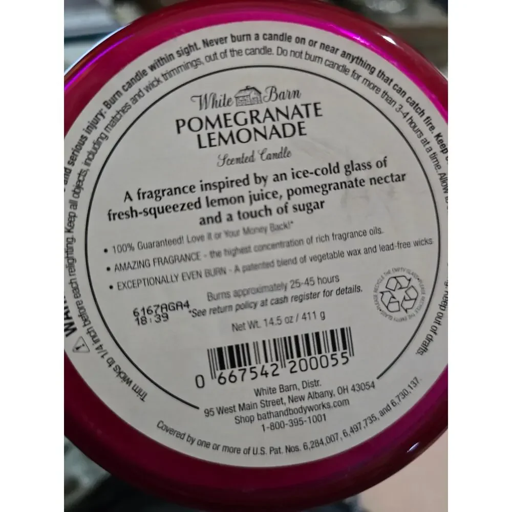 White Barn Pomegranate Lemonade 3 wick candle NWT - Picture 2 of 2